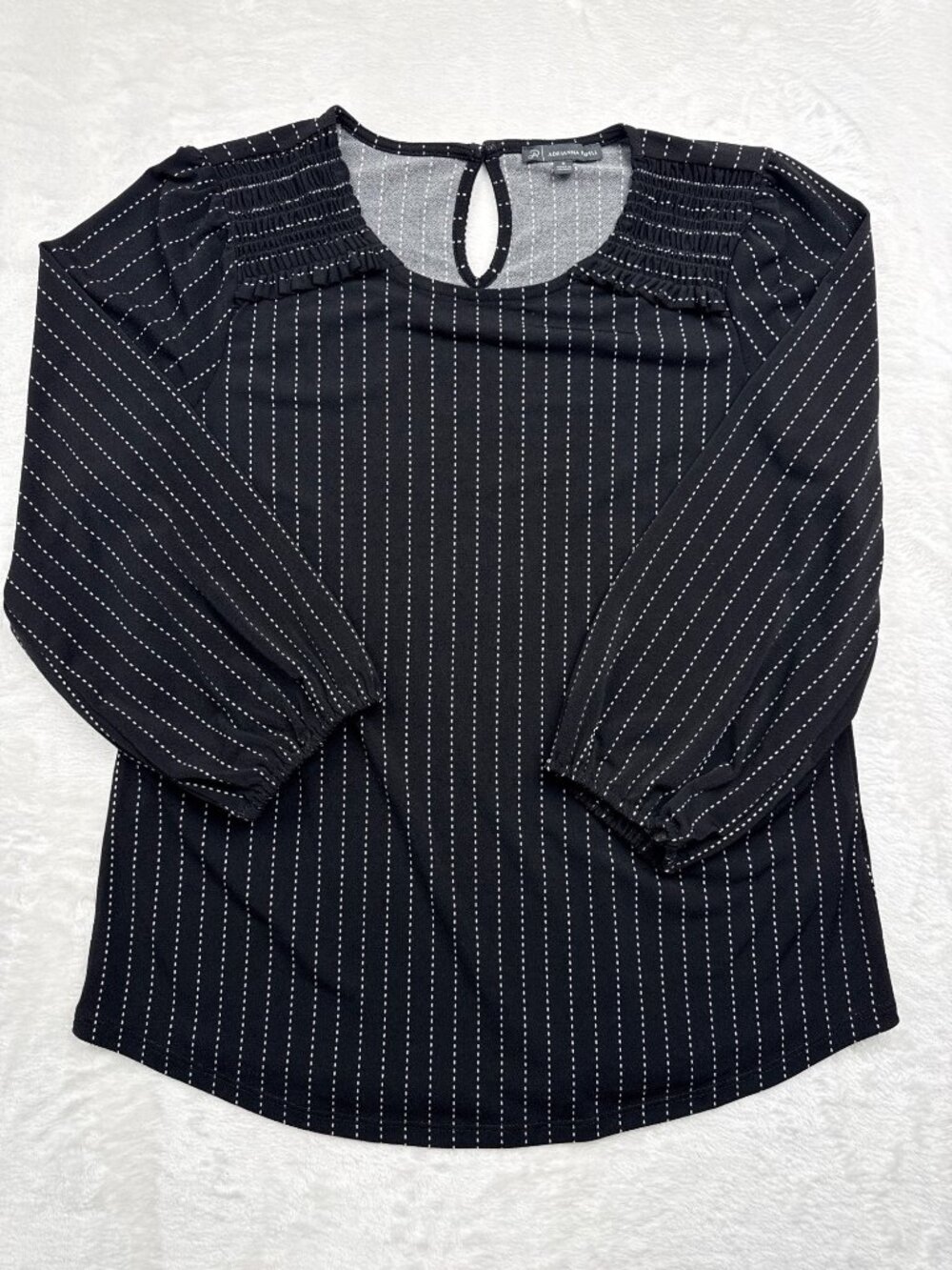 Adrianna Papell Womens Black & White Pinstripe Long Sleeve Blouse Size S